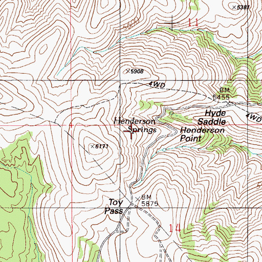 Topographic Map of Henderson Springs, ID