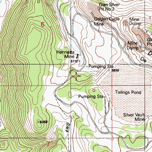 Topographic Map of Henrietta Mine, ID