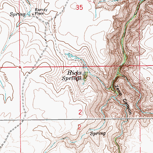 Topographic Map of Hicks Springs, ID