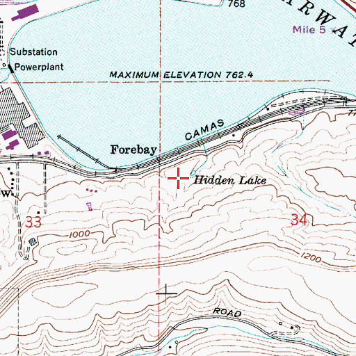 Topographic Map of Hidden Lake, ID
