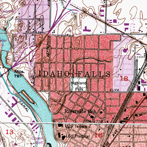 Topographic Map of Highland Park, ID