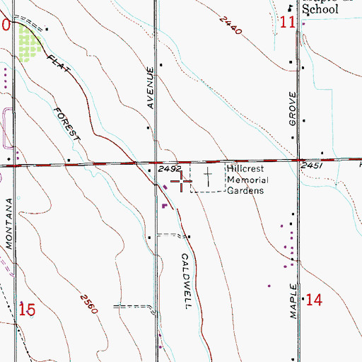 Topographic Map of Hillcrest Memorial Gardens, ID