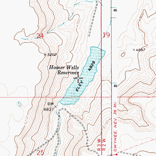 Topographic Map of Homer Wells Reservoir, ID