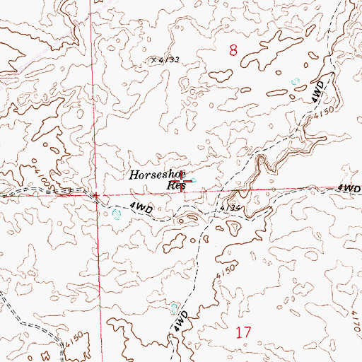 Topographic Map of Horseshoe Reservoir, ID