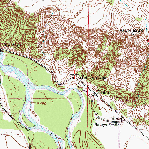 Topographic Map of Hot Springs, ID