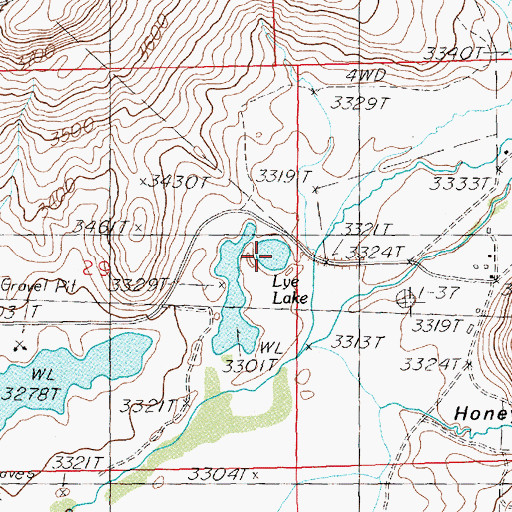Topographic Map of Lye Lake, ID
