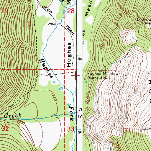Topographic Map of Hughes Meadows Fire Station, ID