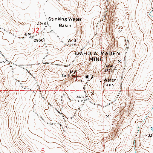 Topographic Map of Idaho Almaden Mine, ID