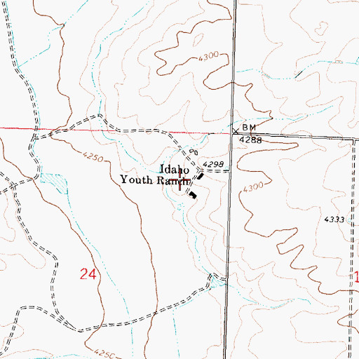 Topographic Map of Idaho Youth Ranch, ID