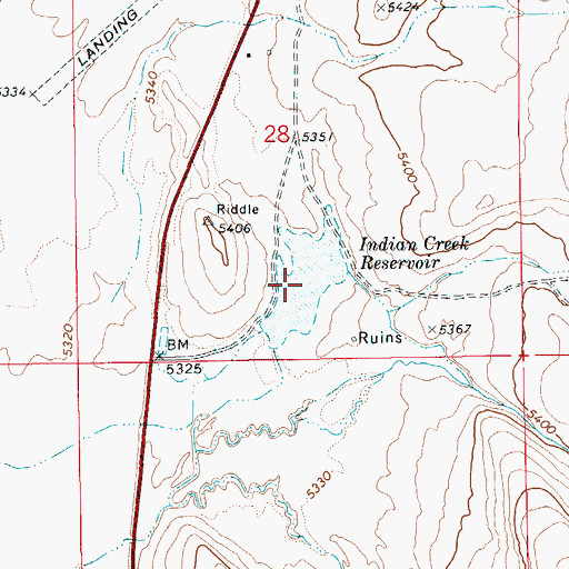 Topographic Map of Indian Creek Reservoir, ID