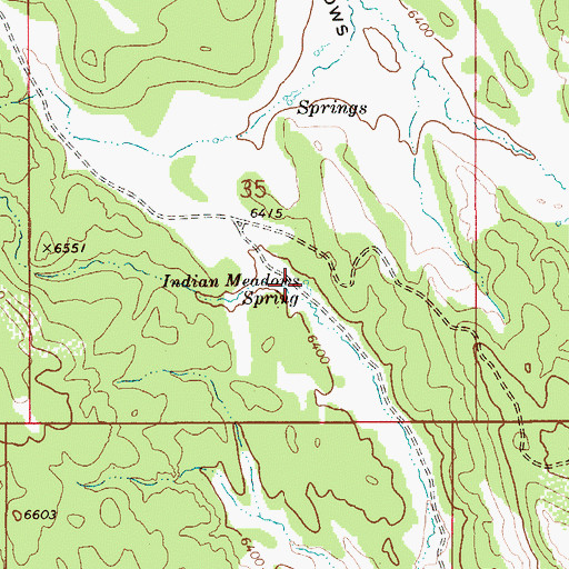 Topographic Map of Indian Meadows Spring, ID