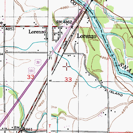 Topographic Map of Island Canal, ID