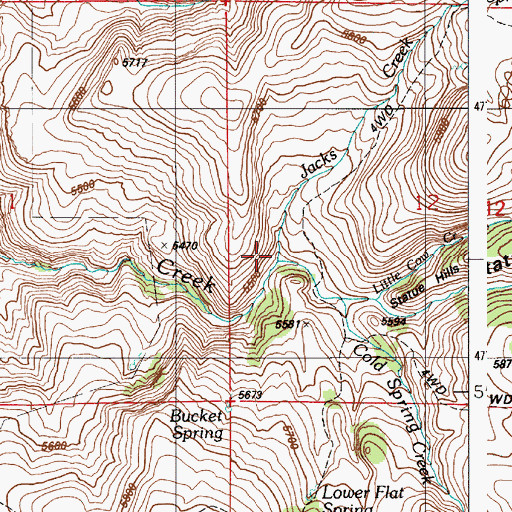 Topographic Map of Jacks Creek, ID