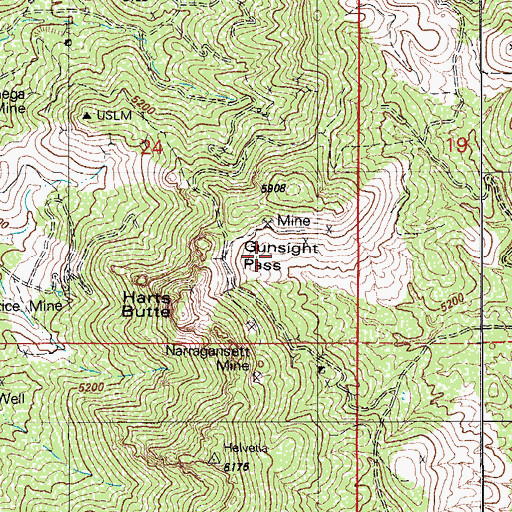 Topographic Map of Gunsight Pass, AZ