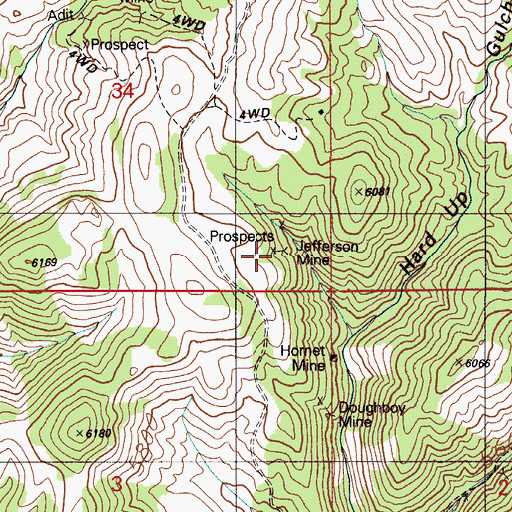 Topographic Map of Jefferson Mine, ID