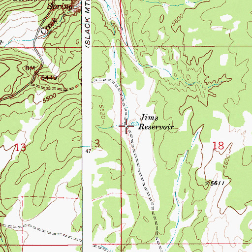 Topographic Map of Jims Reservoir, ID