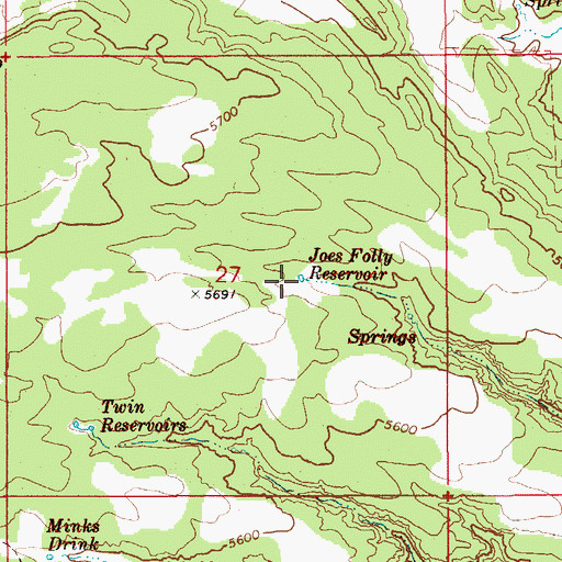 Topographic Map of Joes Folly Reservoir, ID