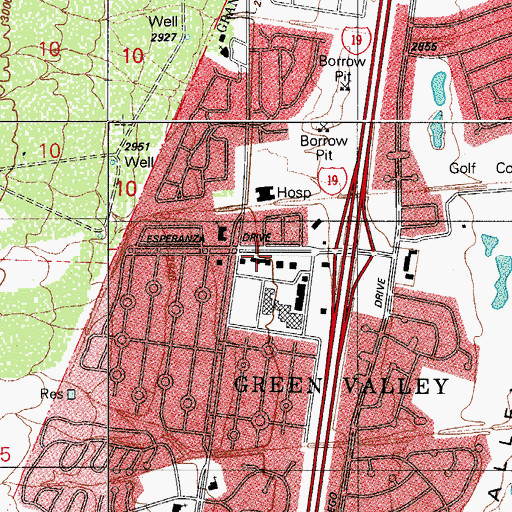 Topographic Map of Havens Green Valley Shopping Mall, AZ
