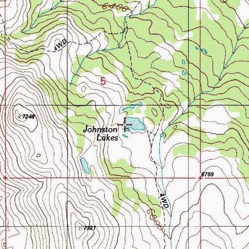 Topographic Map of Johnston Lakes, ID