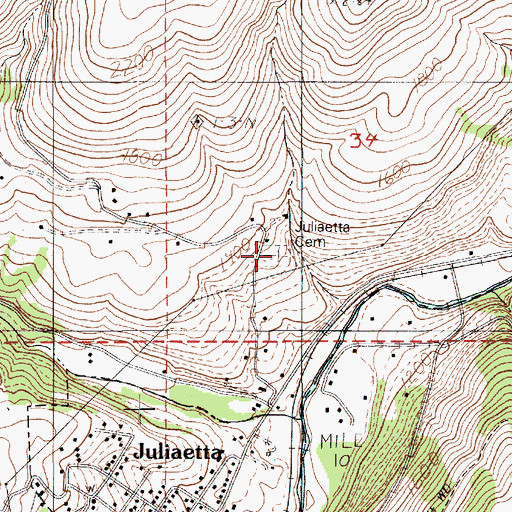 Topographic Map of Juliaetta Cemetery, ID