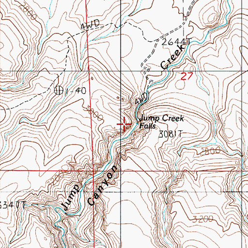Topographic Map of Jump Creek Falls, ID