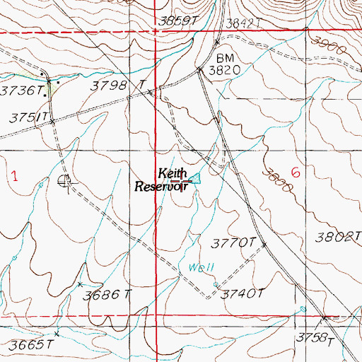 Topographic Map of Keith Reservoir, ID