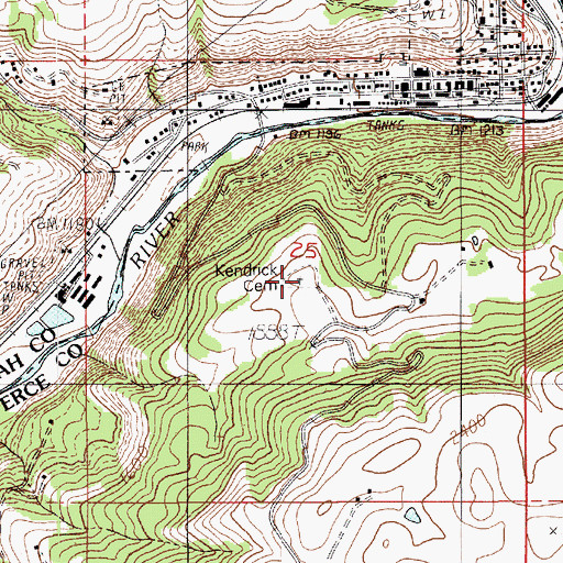 Topographic Map of Kendrick Cemetery, ID