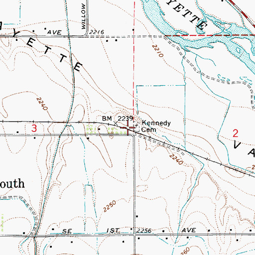 Topographic Map of Kennedy Cemetery, ID