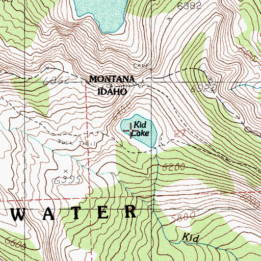 Topographic Map of Kid Lake, ID