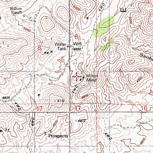 Topographic Map of Hilton Mine, AZ
