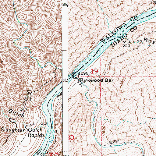 Topographic Map of Kirkwood Bar, ID