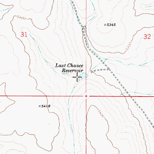 Topographic Map of Last Chance Reservoir, ID