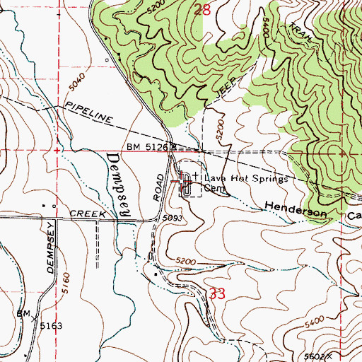 Topographic Map of Lava Hot Springs Cemetery, ID