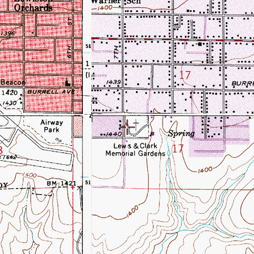 Topographic Map of Lewis and Clark Memorial Gardens, ID