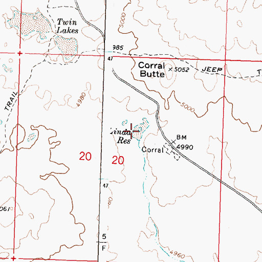 Topographic Map of Linda Reservoir, ID