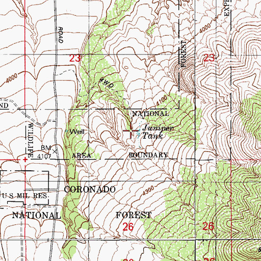 Topographic Map of Juniper Tank, AZ