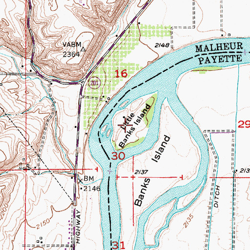 Topographic Map of Little Banks Island, ID