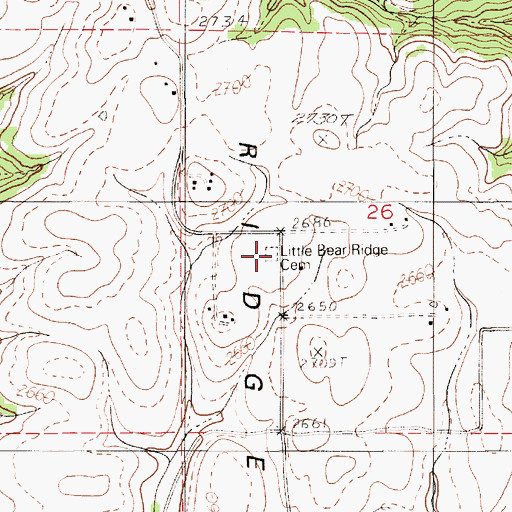 Topographic Map of Little Bear Ridge Cemetery, ID