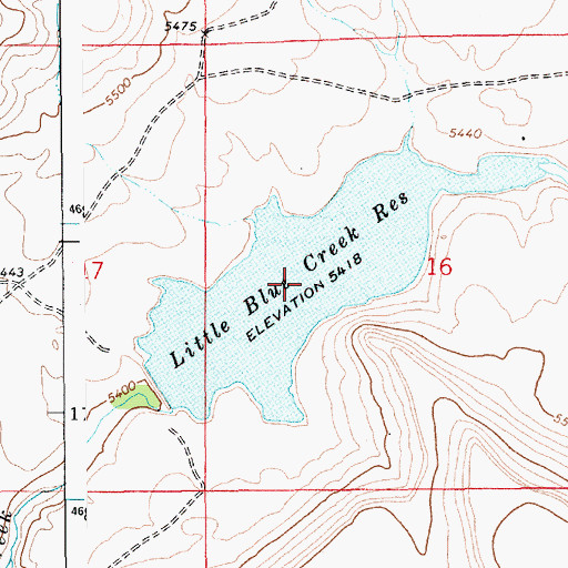 Topographic Map of Little Blue Creek Reservoir, ID