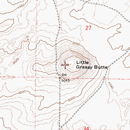 Topographic Map of Little Grassy Butte, ID