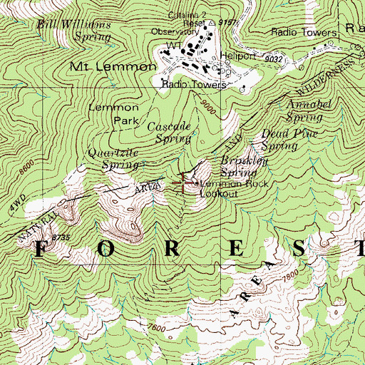 Topographic Map of Lemmon Rock Lookout, AZ
