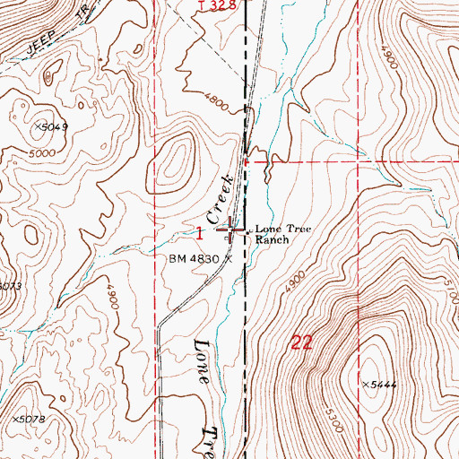 Topographic Map of Lone Tree Ranch, ID