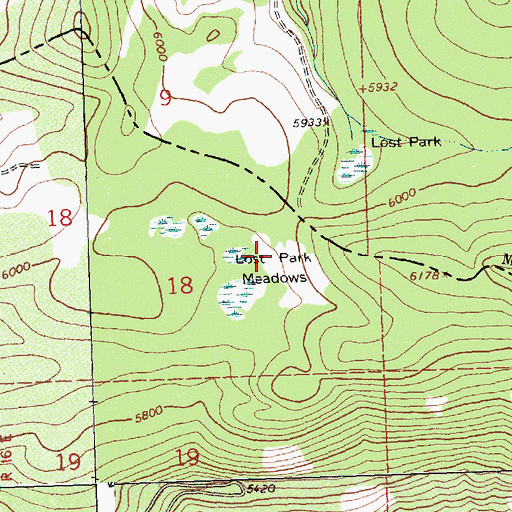 Topographic Map of Lost Park Meadows, ID