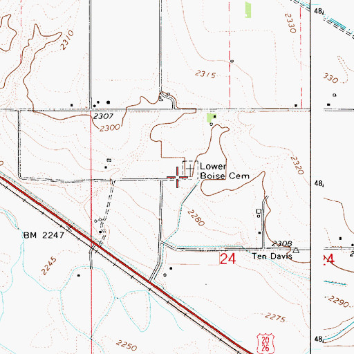 Topographic Map of Lower Boise Cemetery, ID