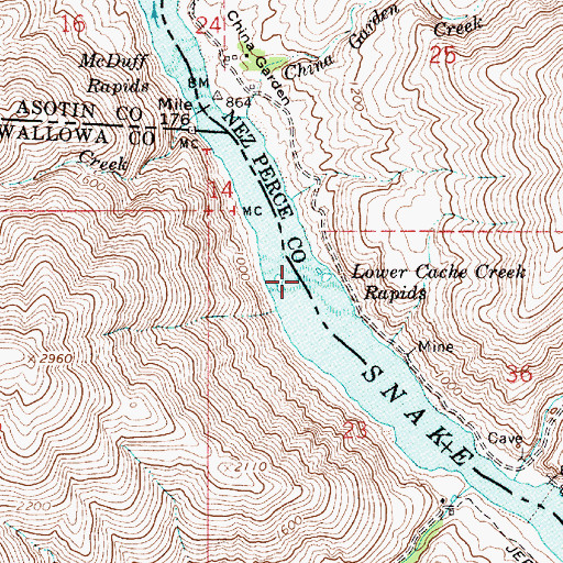 Topographic Map of Lower Cache Creek Rapids, ID