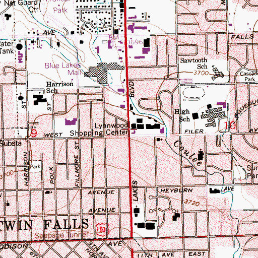 Topographic Map of Lynnwood Shopping Center, ID