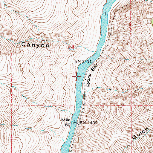 Topographic Map of Lyons Bar, ID
