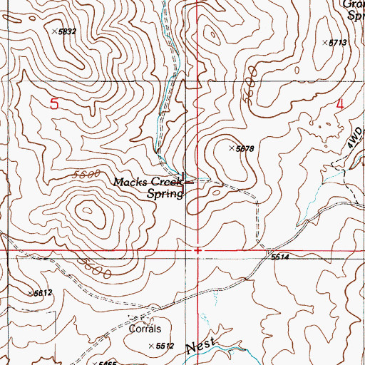 Topographic Map of Macks Creek Spring, ID