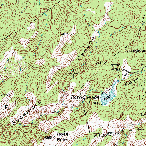 Topographic Map of Lower Rose Canyon Dam, AZ