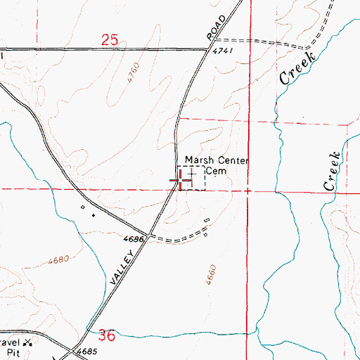 Topographic Map of Marsh Center Cemetery, ID